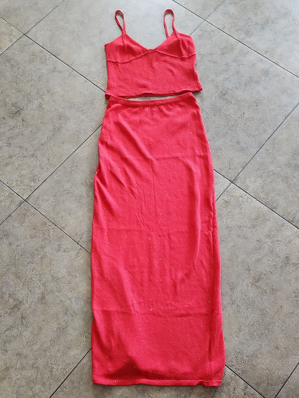 NWOT...Red Two-Piece Knit Maxi Set
